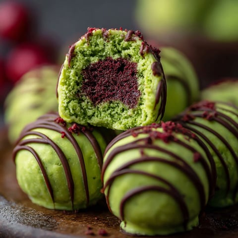 A close up of a green and red truffle.