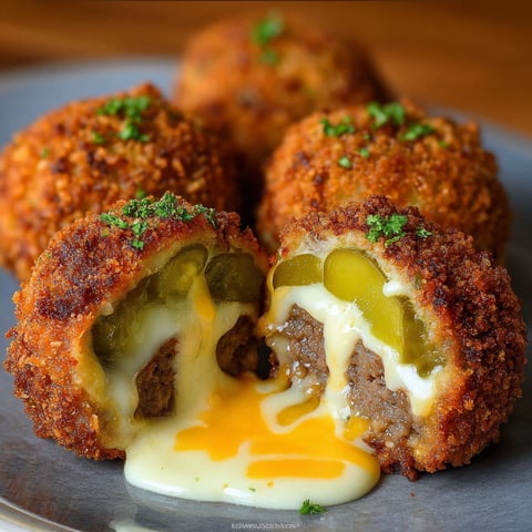 A plate of dill pickle cheeseburger mozzarella bombs.