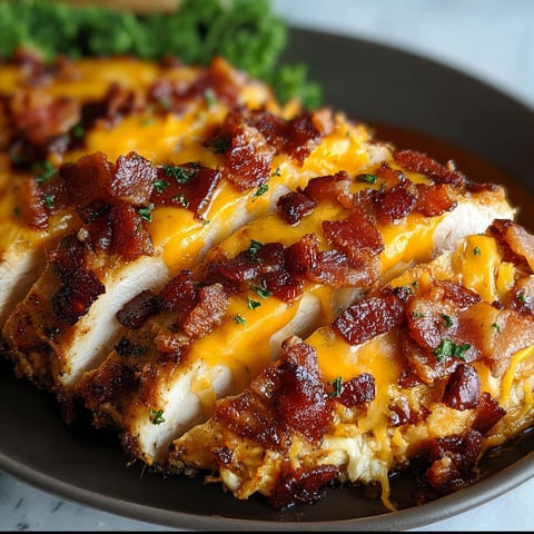 A plate of bacon chicken with cheese and green onions.