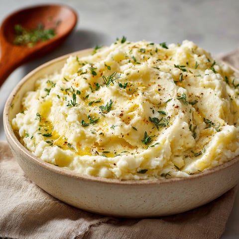 A bowl of creamy boursin mashed potatoes.