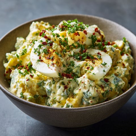 A bowl of food with eggs and herbs.
