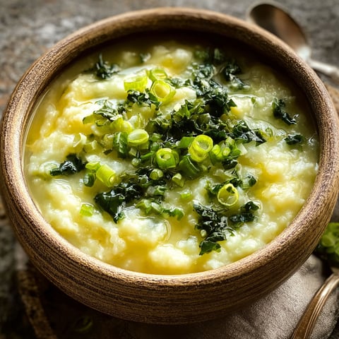 A bowl of soup with green onions and other vegetables.