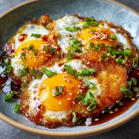A plate of spicy sweet and sour fried eggs.