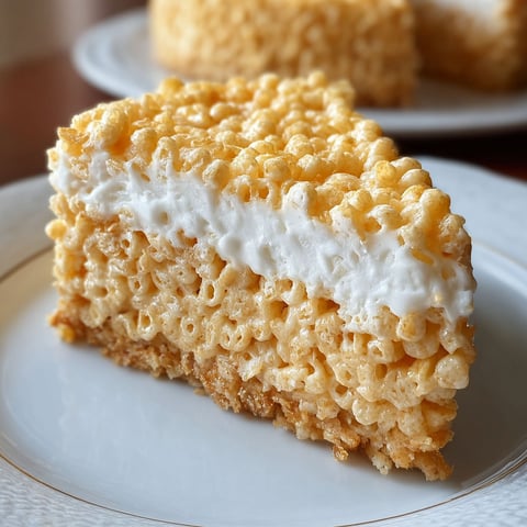 A slice of rice krispy treat no-bake cheesecake.