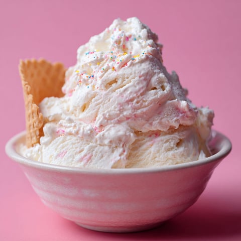 A bowl of ice cream with a cookie on top.