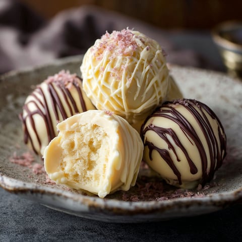 Three different flavored truffles on a plate.