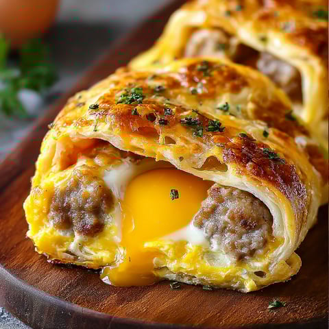 A breakfast roll-up with sausage, egg and cheese.