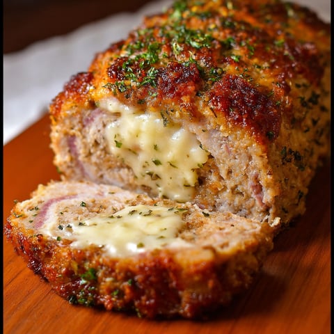 A piece of meatloaf with cheese on top.