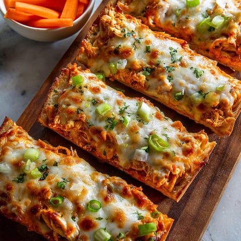 A plate of buffalo chicken french bread pizza.