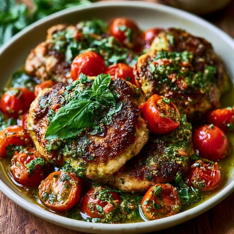A bowl of chicken with tomatoes and basil.