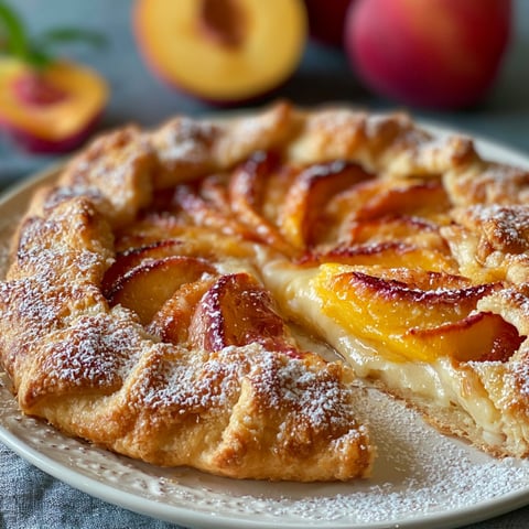 A slice of a nectarine galette with a creamy vanilla bean custard.