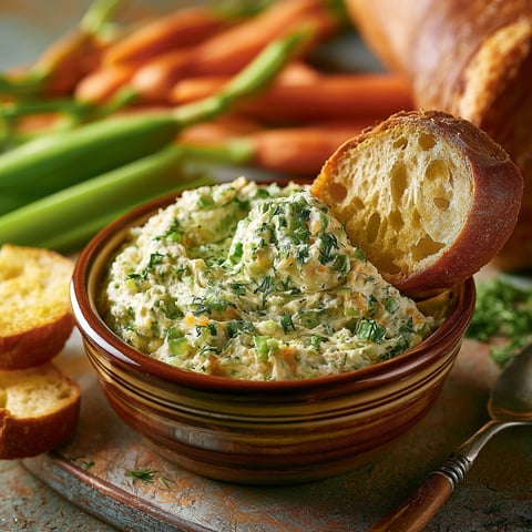 A bowl of garden vegetable spread.