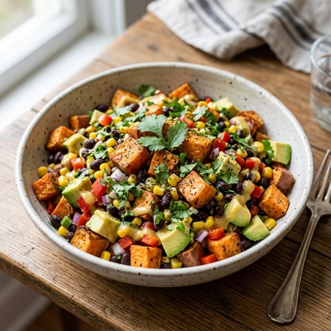 A bowl of sweet potato salad with honey mustard.