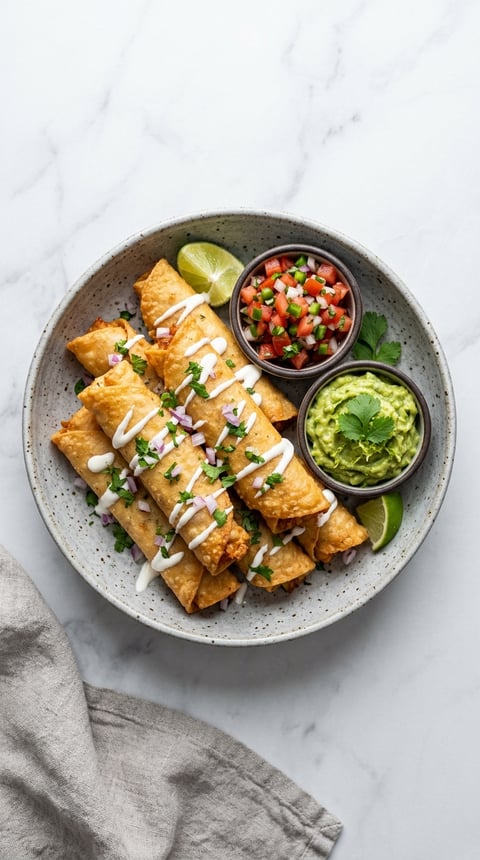 A plate of food with a bowl of guacamole and a bowl of salsa.